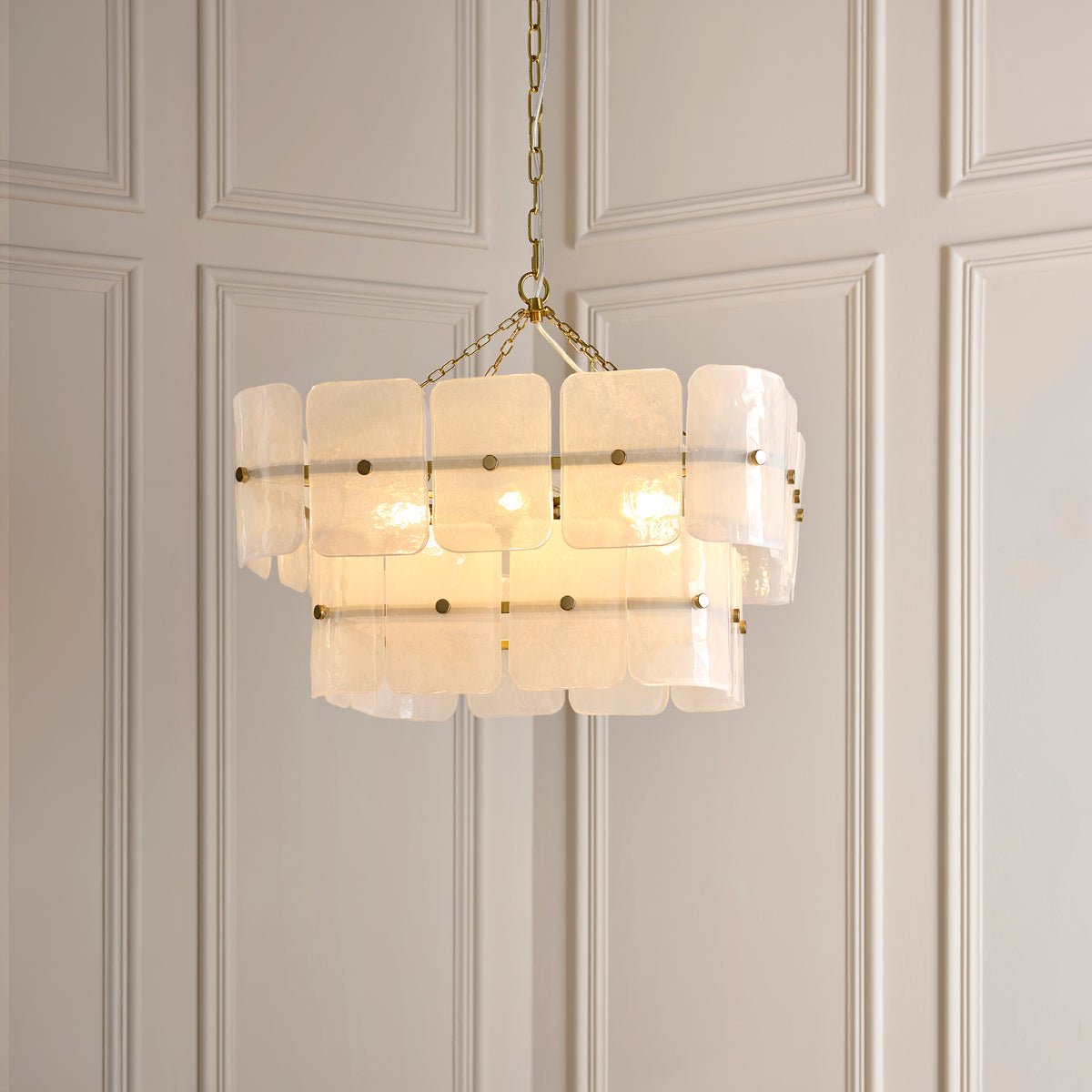 Venice 6 Light Aged Brass & White Glass Pendant Ceiling Light