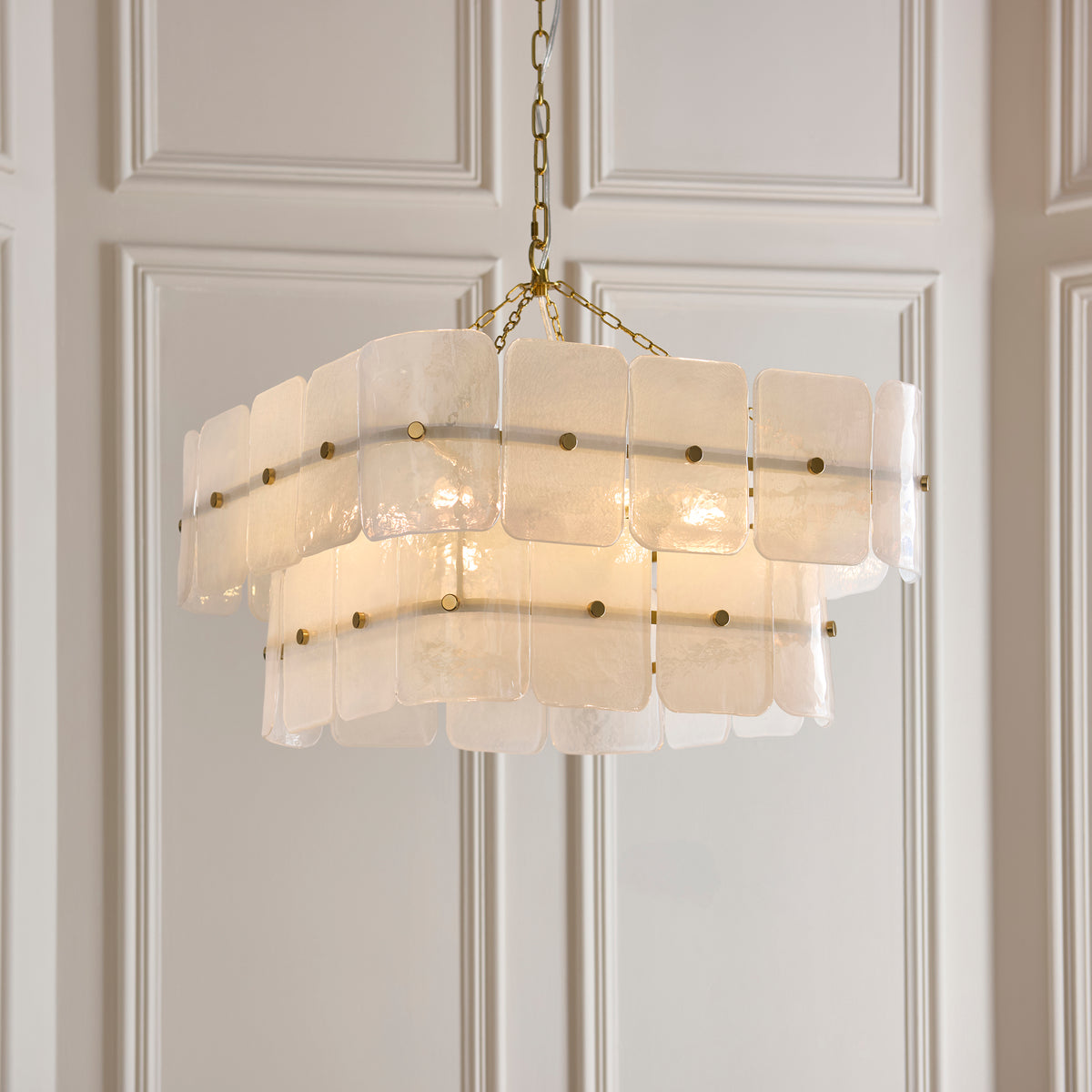 Venice 6 Light Aged Brass & White Glass Pendant Ceiling Light