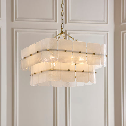 Venice 6 Light Aged Brass & White Glass Pendant Ceiling Light