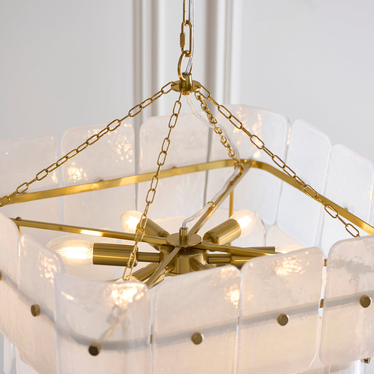 Venice 6 Light Aged Brass & White Glass Pendant Ceiling Light