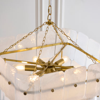 Venice 6 Light Aged Brass & White Glass Pendant Ceiling Light