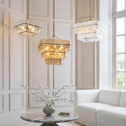 Venice 6 Light Aged Brass & White Glass Pendant Ceiling Light