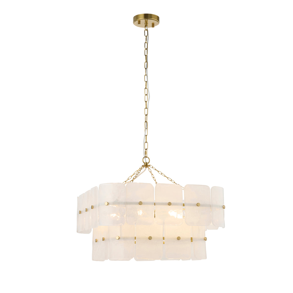 Venice 6 Light Aged Brass & White Glass Pendant Ceiling Light