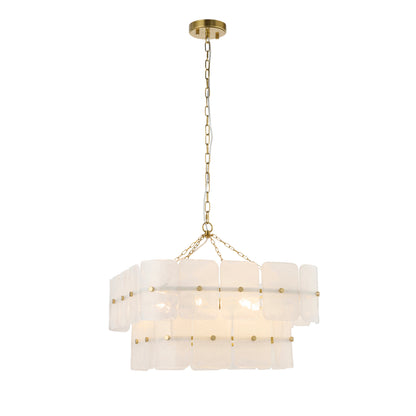 Venice 6 Light Aged Brass & White Glass Pendant Ceiling Light