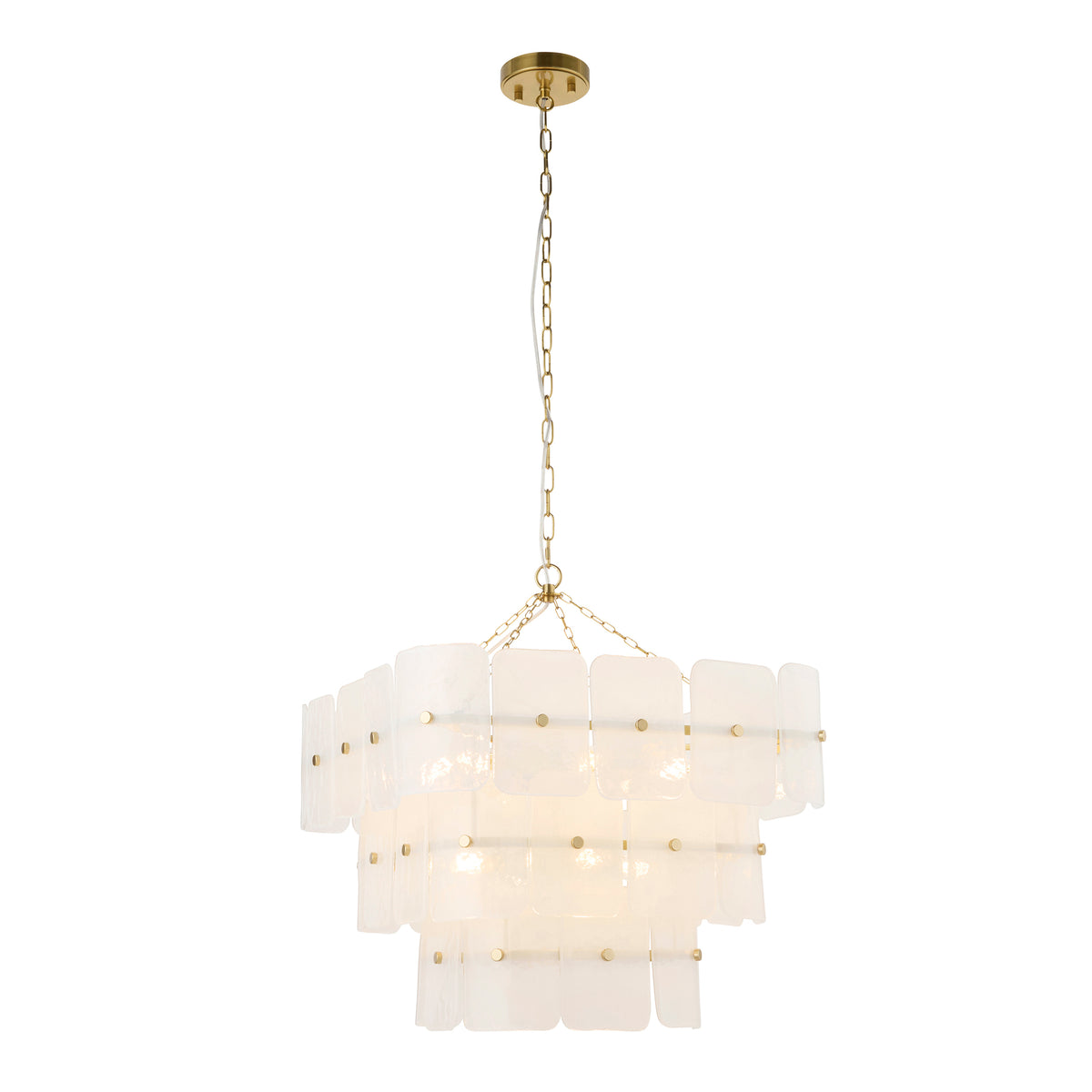 Venice 10 Light Aged Brass & White Glass Pendant Ceiling Light