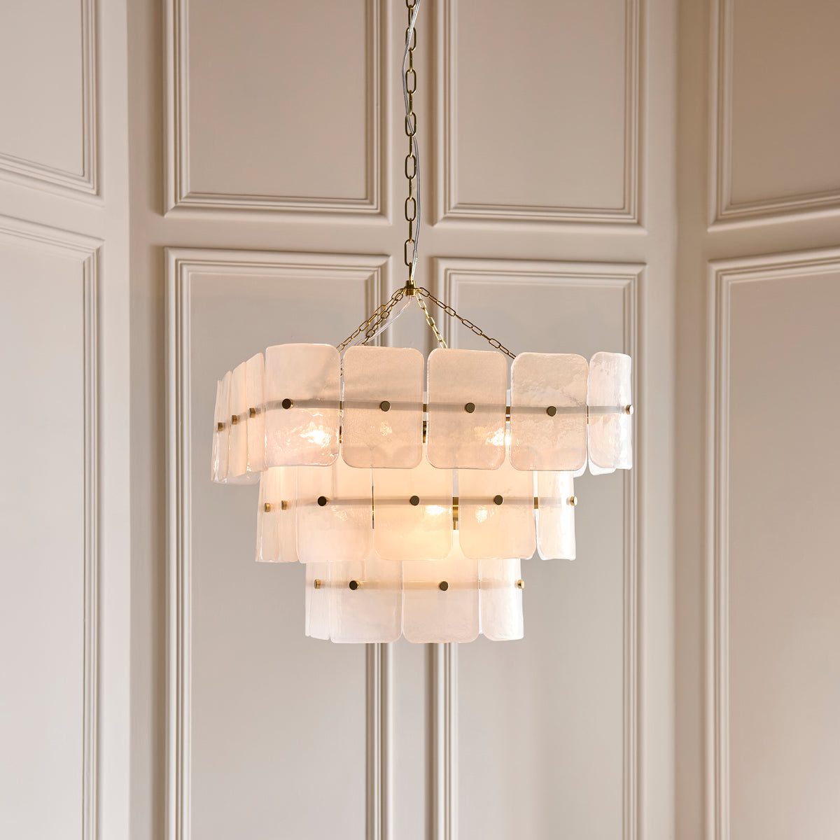 Venice 10 Light Aged Brass & White Glass Pendant Ceiling Light