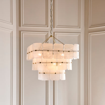 Venice 10 Light Aged Brass & White Glass Pendant Ceiling Light