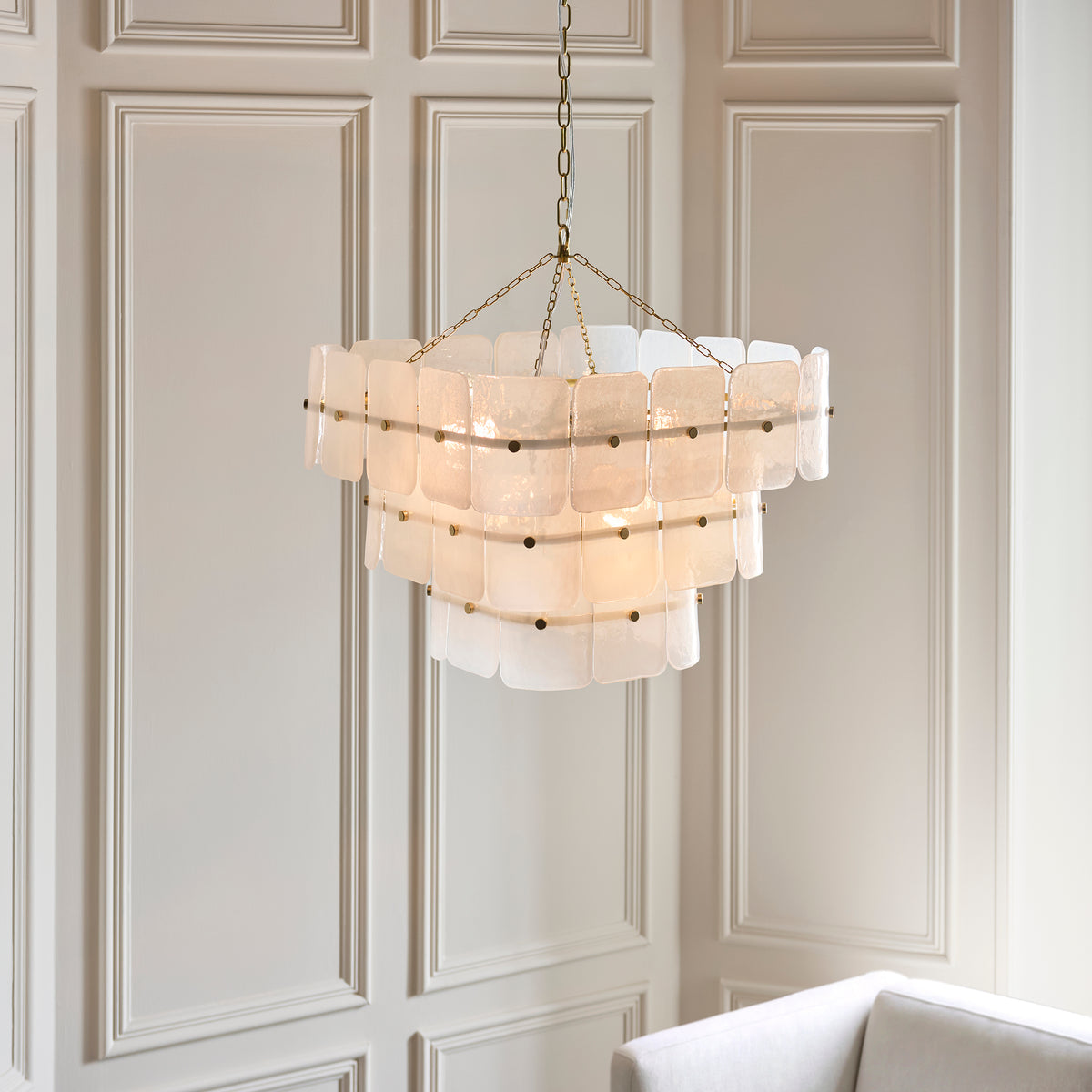 Venice 10 Light Aged Brass & White Glass Pendant Ceiling Light