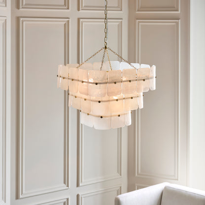 Venice 10 Light Aged Brass & White Glass Pendant Ceiling Light