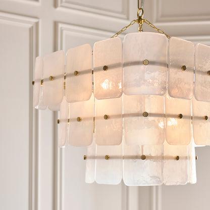 Venice 10 Light Aged Brass & White Glass Pendant Ceiling Light