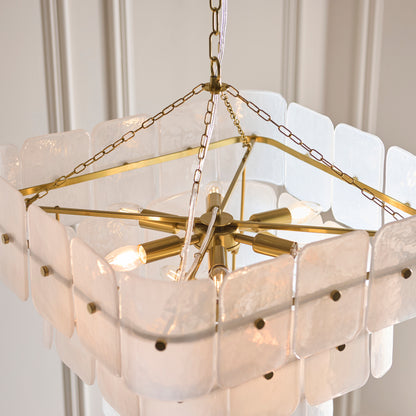 Venice 10 Light Aged Brass & White Glass Pendant Ceiling Light
