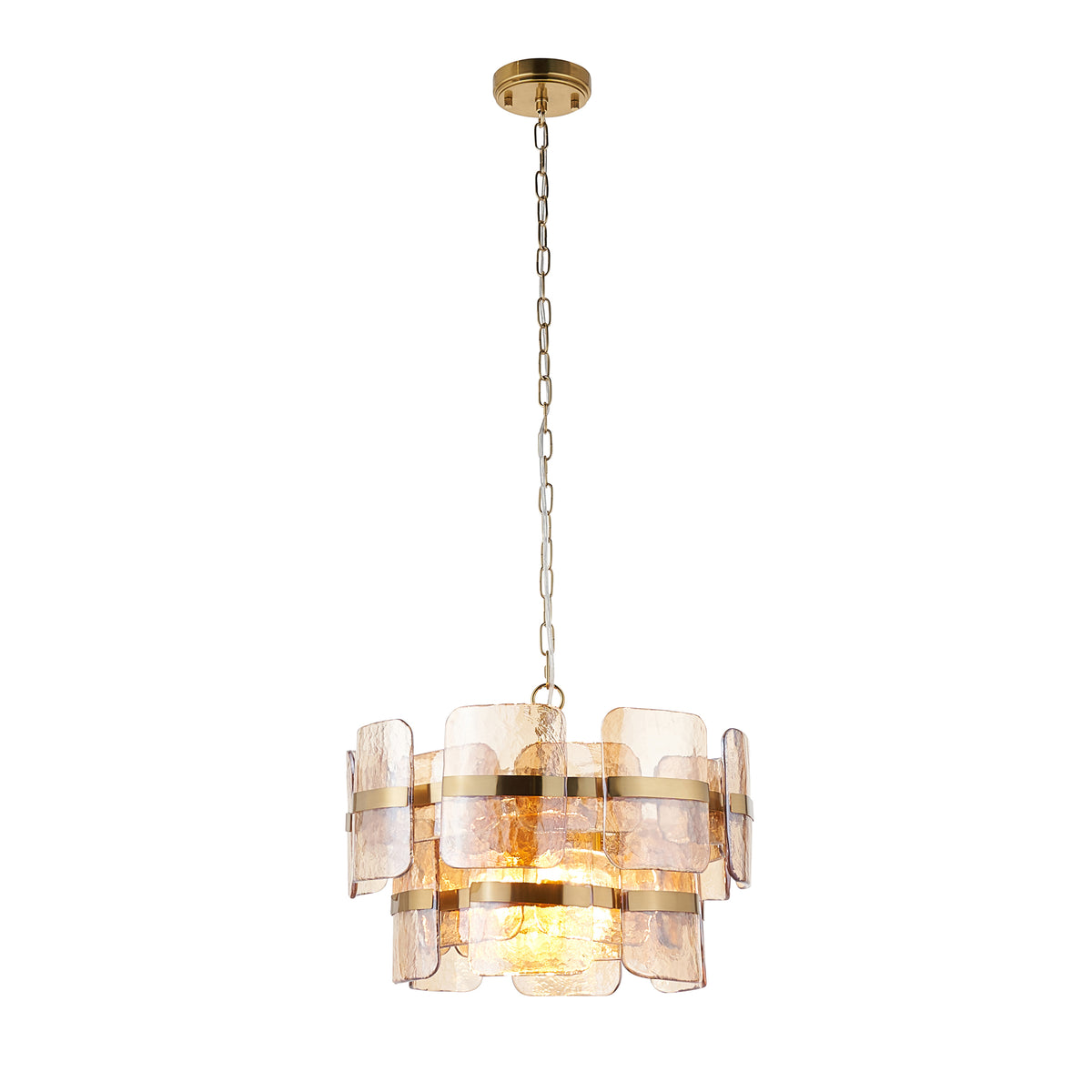 Ancara 3 Light Aged Brass & Champagne Glass Pendant Ceiling Light