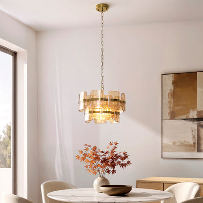 Ancara 3 Light Aged Brass & Champagne Glass Pendant Ceiling Light