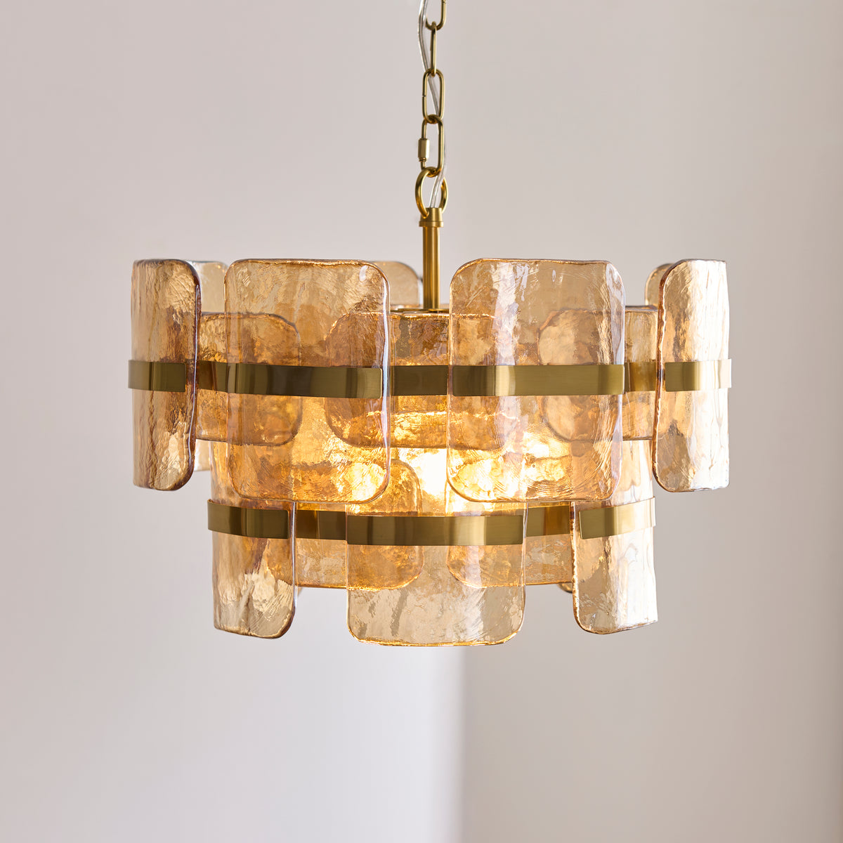 Ancara 3 Light Aged Brass & Champagne Glass Pendant Ceiling Light