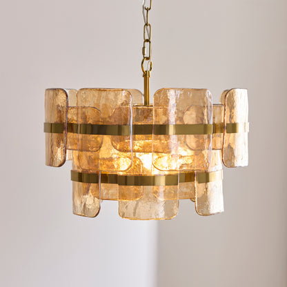 Ancara 3 Light Aged Brass & Champagne Glass Pendant Ceiling Light