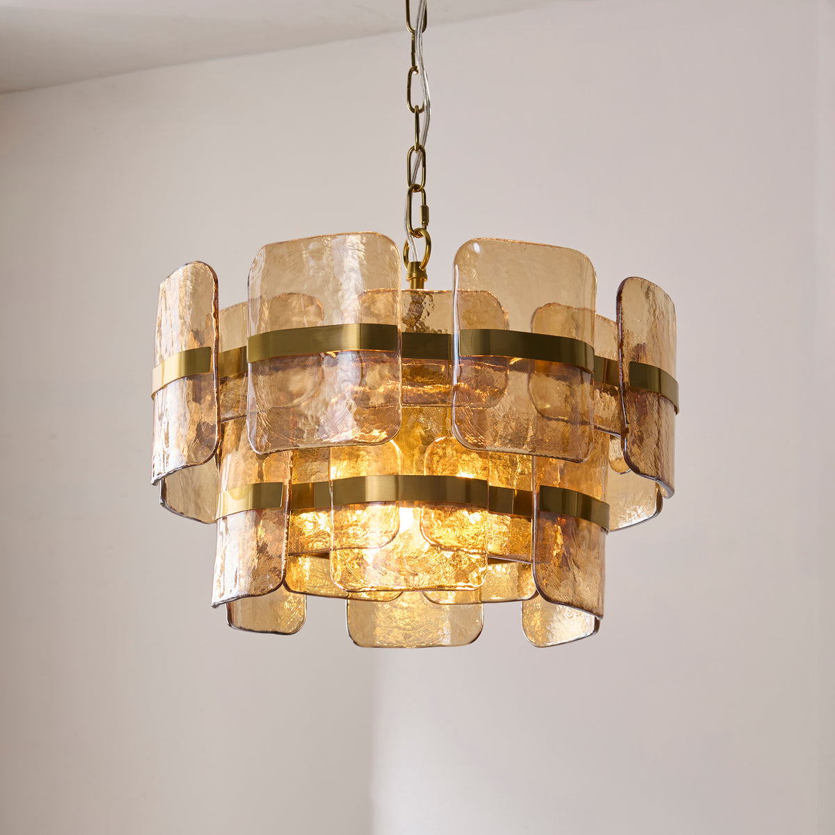 Ancara 3 Light Aged Brass & Champagne Glass Pendant Ceiling Light