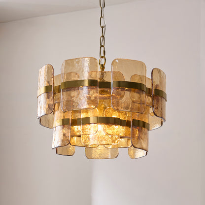 Ancara 3 Light Aged Brass & Champagne Glass Pendant Ceiling Light