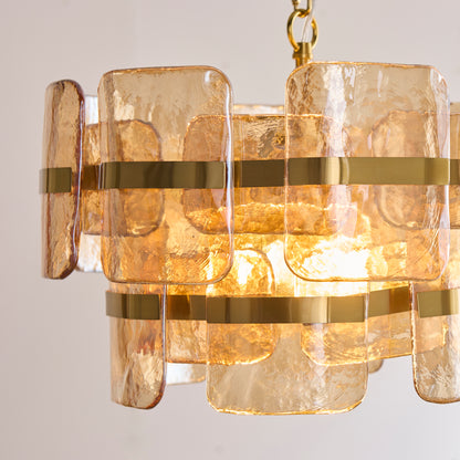 Ancara 3 Light Aged Brass & Champagne Glass Pendant Ceiling Light