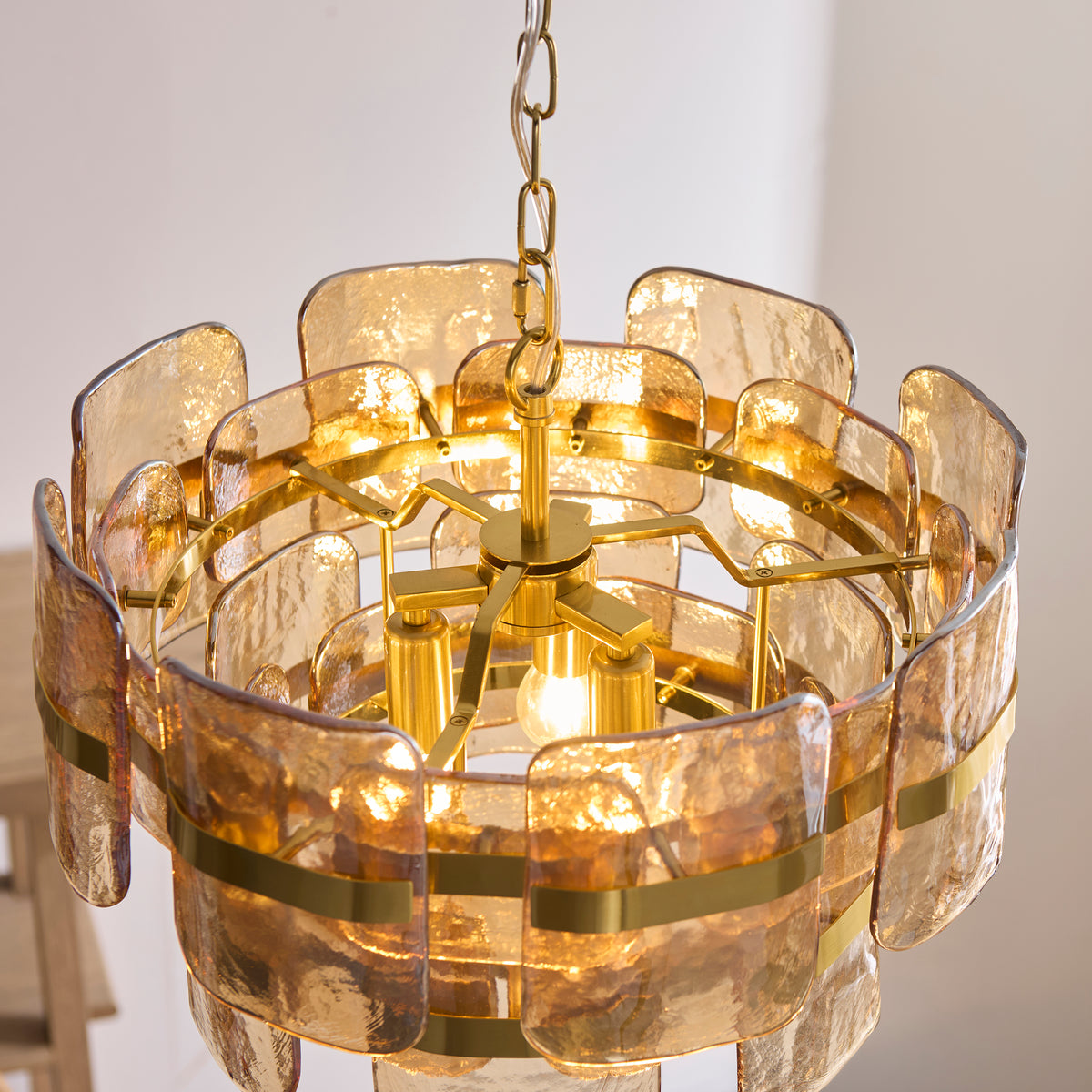 Ancara 3 Light Aged Brass & Champagne Glass Pendant Ceiling Light