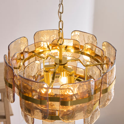 Ancara 3 Light Aged Brass & Champagne Glass Pendant Ceiling Light