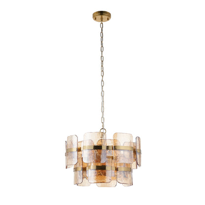 Ancara 3 Light Aged Brass & Champagne Glass Pendant Ceiling Light