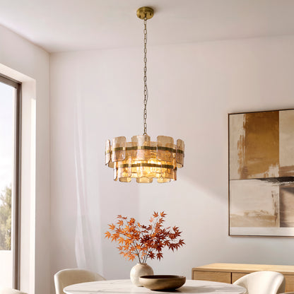 Ancara 6 Light Aged Brass & Champagne Glass Pendant Ceiling Light