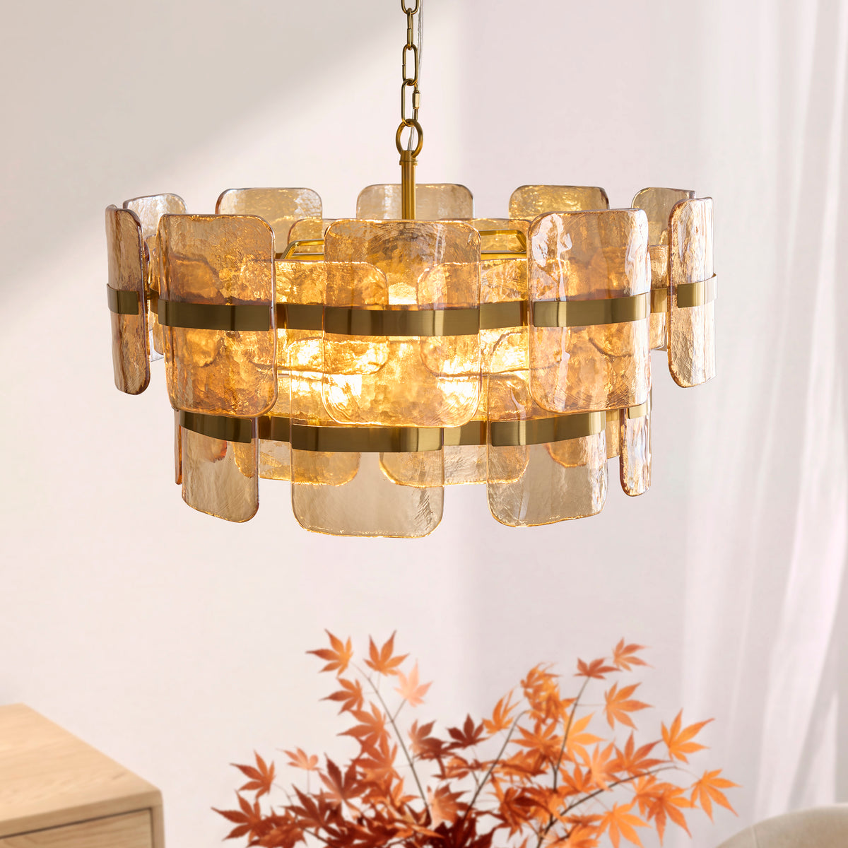 Ancara 6 Light Aged Brass & Champagne Glass Pendant Ceiling Light