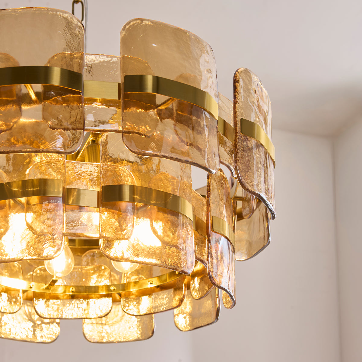 Ancara 6 Light Aged Brass & Champagne Glass Pendant Ceiling Light