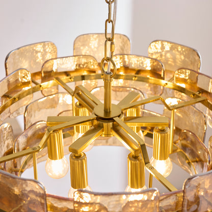 Ancara 6 Light Aged Brass & Champagne Glass Pendant Ceiling Light