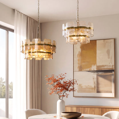 Ancara 6 Light Aged Brass & Champagne Glass Pendant Ceiling Light