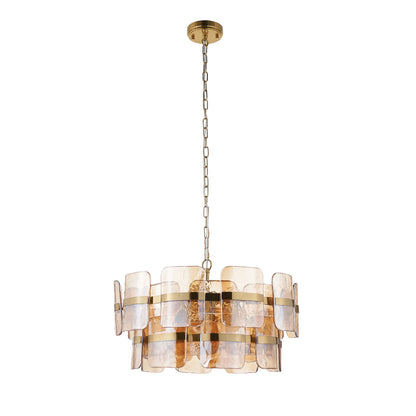 Ancara 6 Light Aged Brass & Champagne Glass Pendant Ceiling Light
