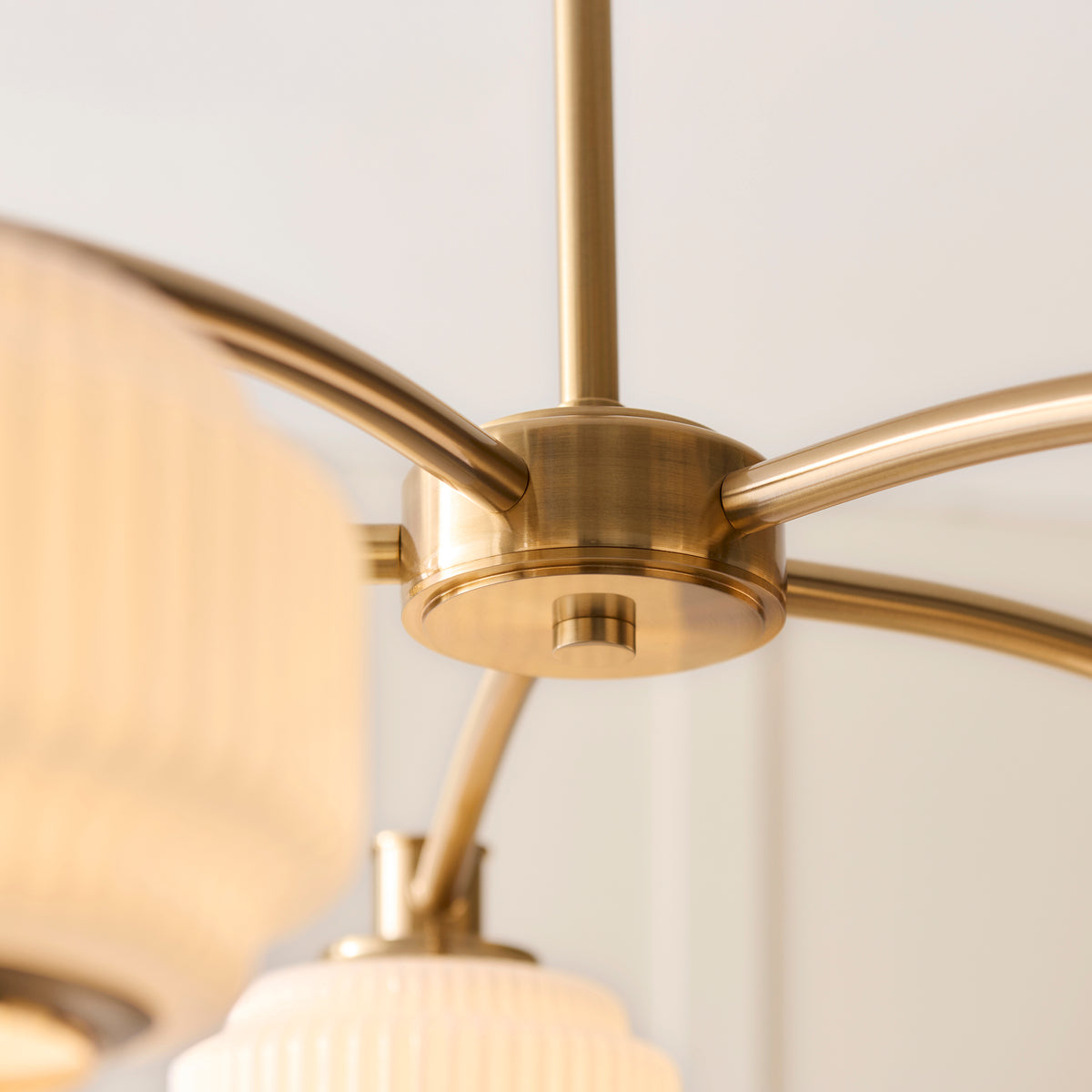 Evora 5 Light Aged Brass & Opal Ribbed Glass Pendant Ceiling Light