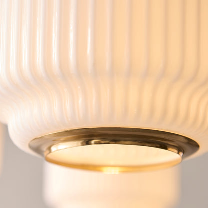 Evora 5 Light Aged Brass & Opal Ribbed Glass Pendant Ceiling Light