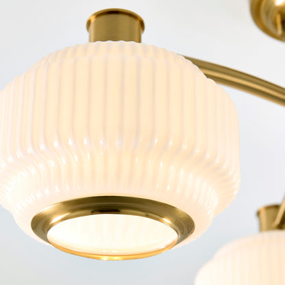Evora 3 Light Aged Brass & Opal Ribbed Glass Semi-Flush Ceiling Light