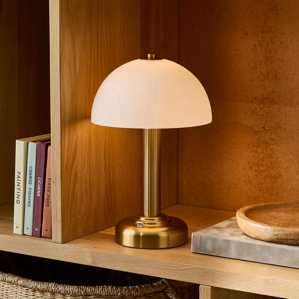 Bridport Warm Brass & Opal Glass Rechargeable Table Lamp