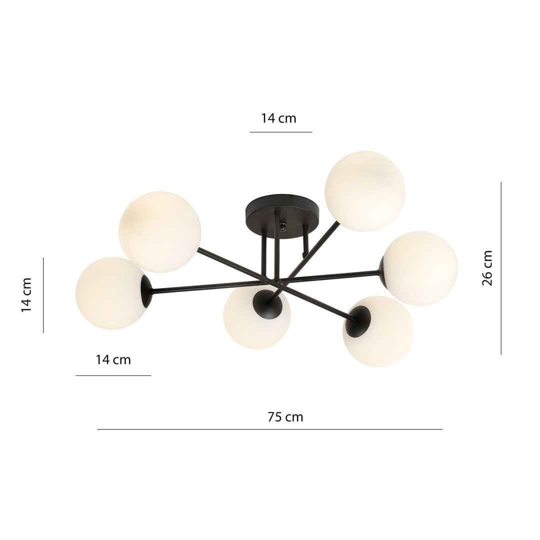 Roma 6 Light Semi Flush Black & White