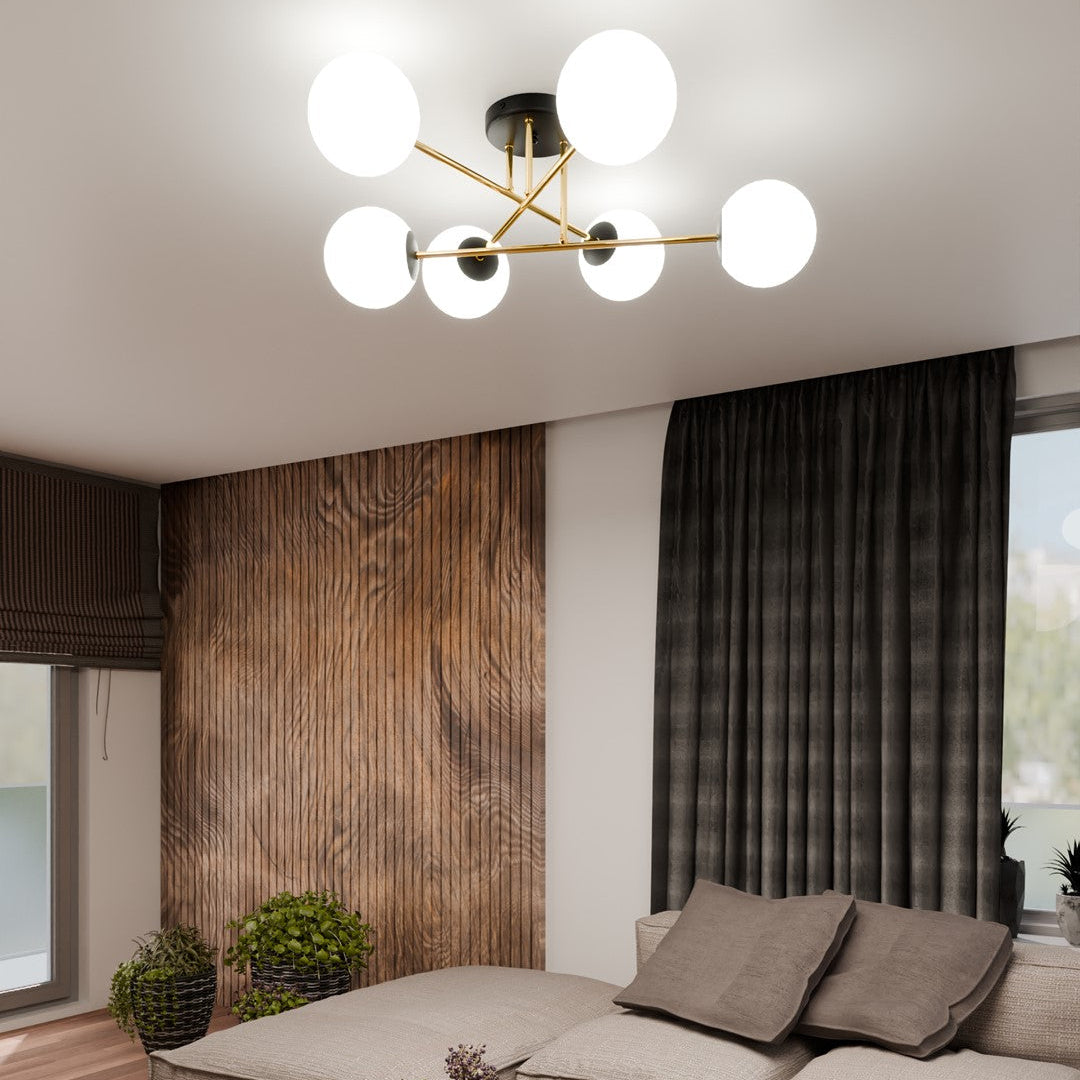 Magnum 6 Light Semi Flush Black & Gold