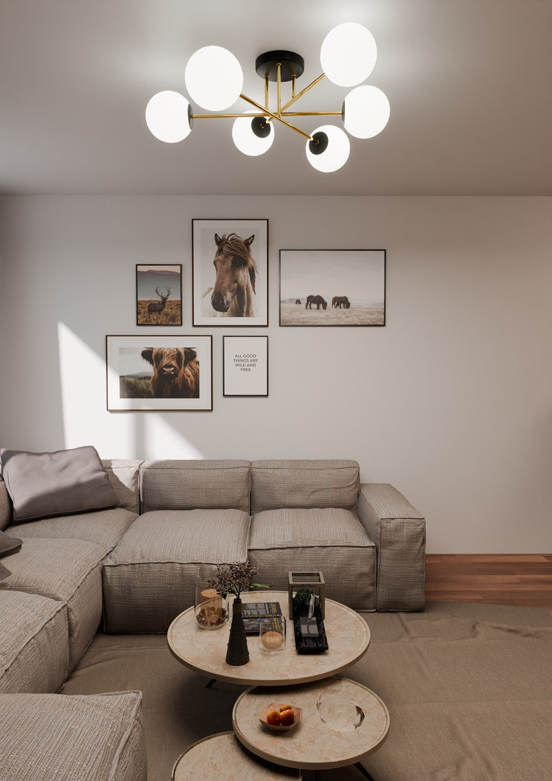 Magnum 6 Light Semi Flush Black & Gold