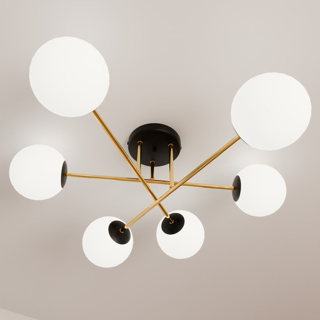Magnum 6 Light Semi Flush Black & Gold