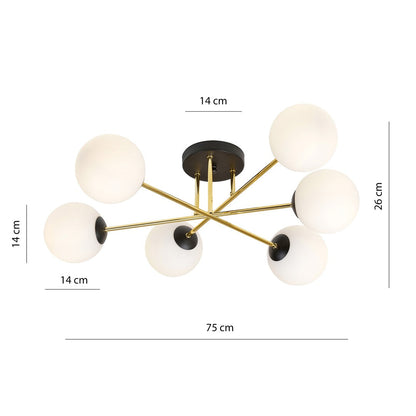 Magnum 6 Light Semi Flush Black & Gold