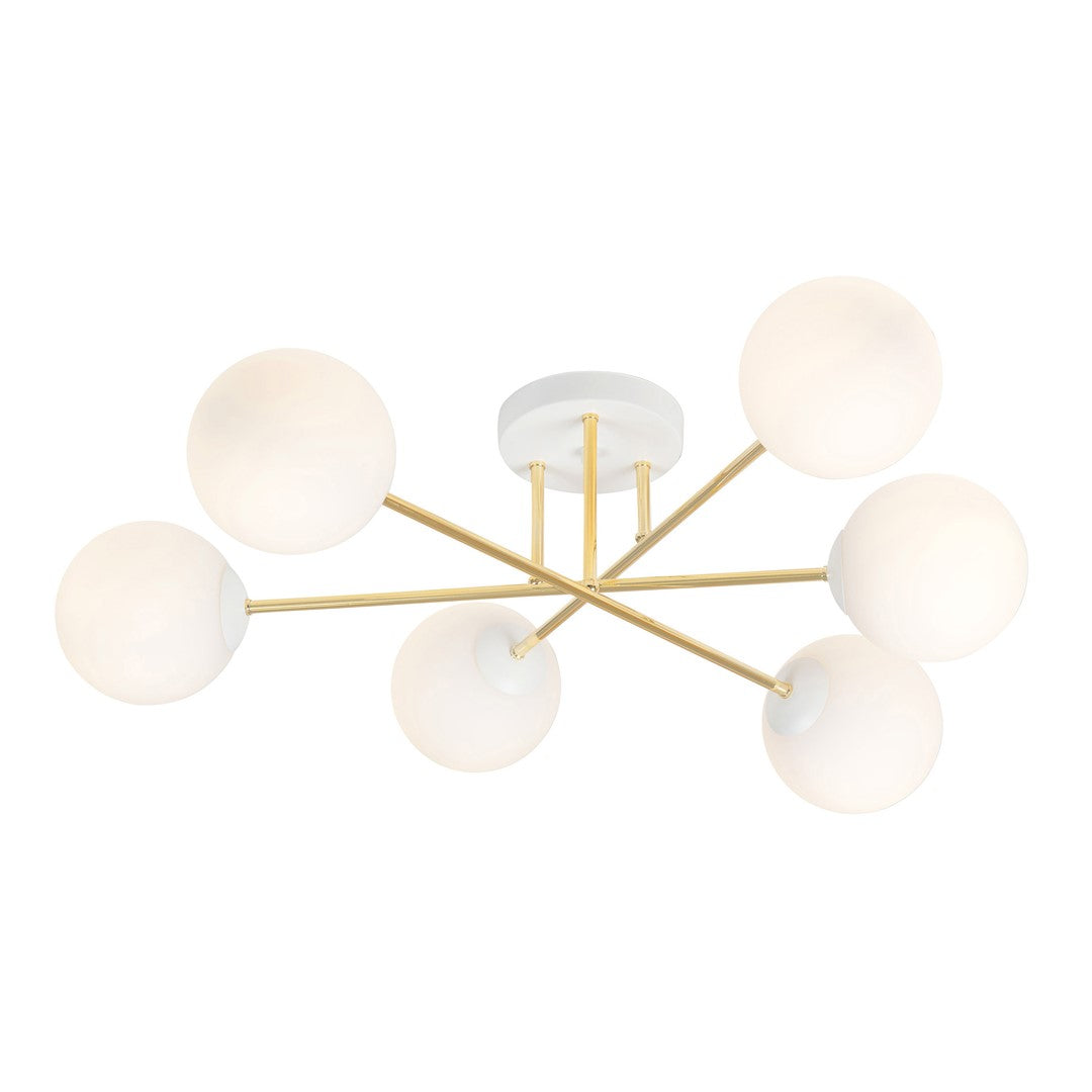 Magnum 6 Light Semi Flush White & Gold