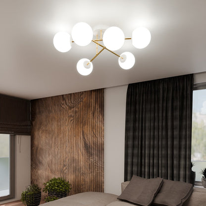 Magnum 6 Light Semi Flush White & Gold