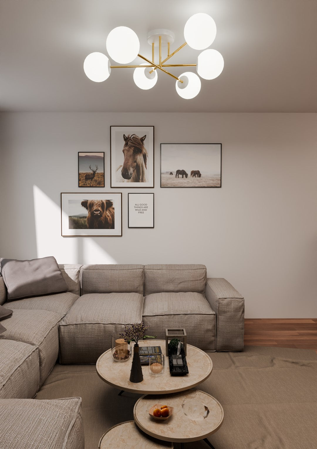 Magnum 6 Light Semi Flush White & Gold