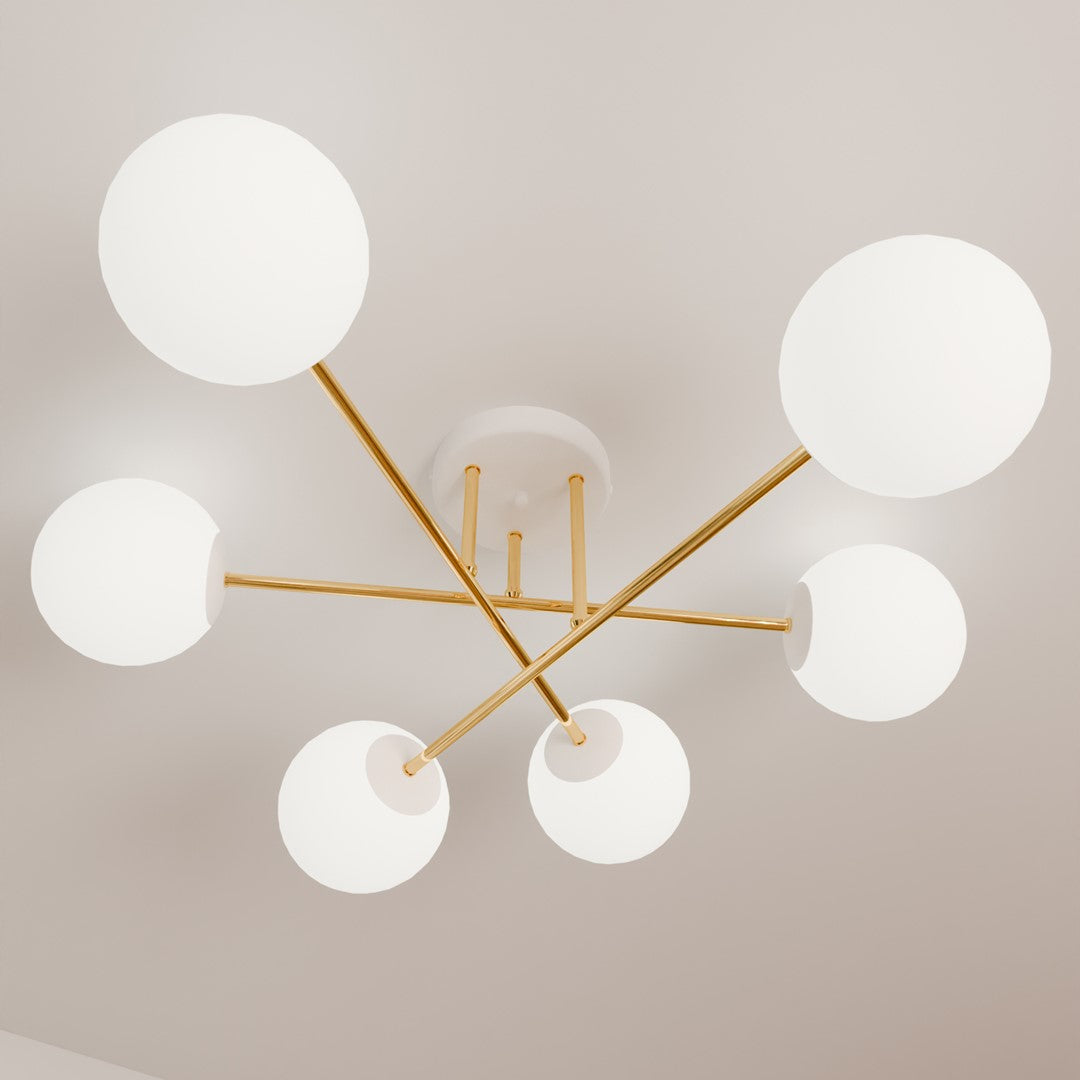 Magnum 6 Light Semi Flush White & Gold