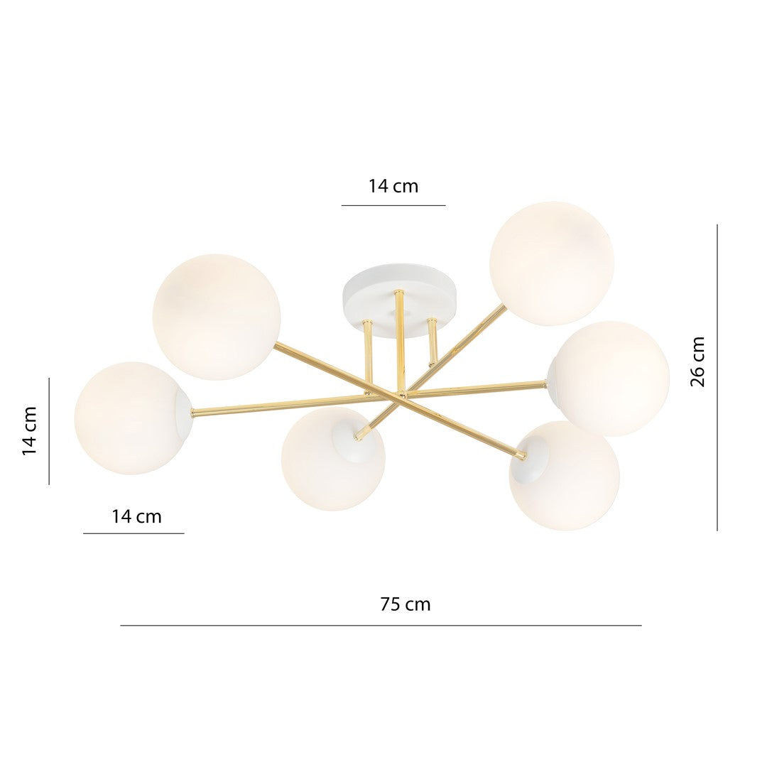 Magnum 6 Light Semi Flush White & Gold