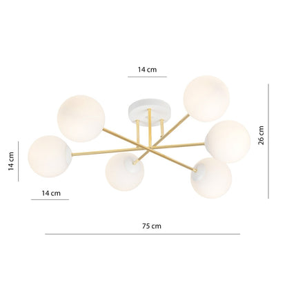 Magnum 6 Light Semi Flush White & Gold