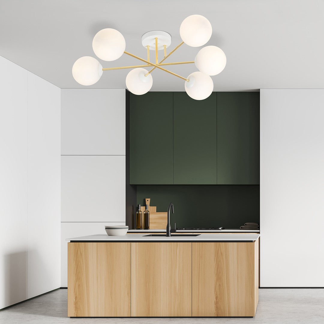 Magnum 6 Light Semi Flush White & Gold