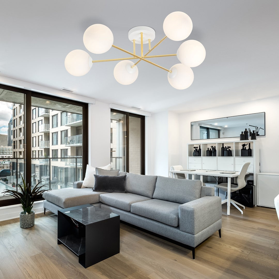 Magnum 6 Light Semi Flush White & Gold