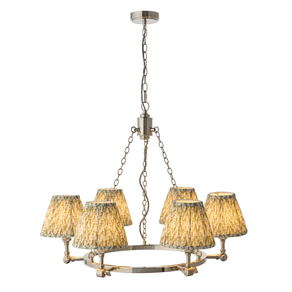 Arabella 6 Light Nickel Chandelier with Green Leaf Shades