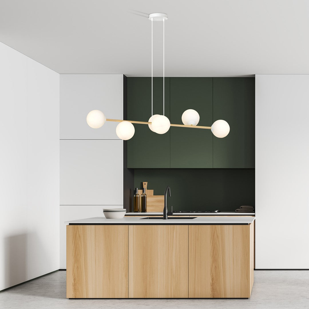 Gravity 6 Light Liner Pendant White & Gold